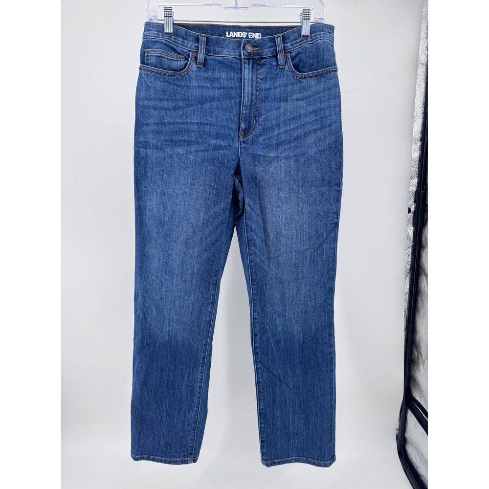 Lands End Womens High Rise Straight Leg Jeans Medium Wash Blue Denim Size 10‎